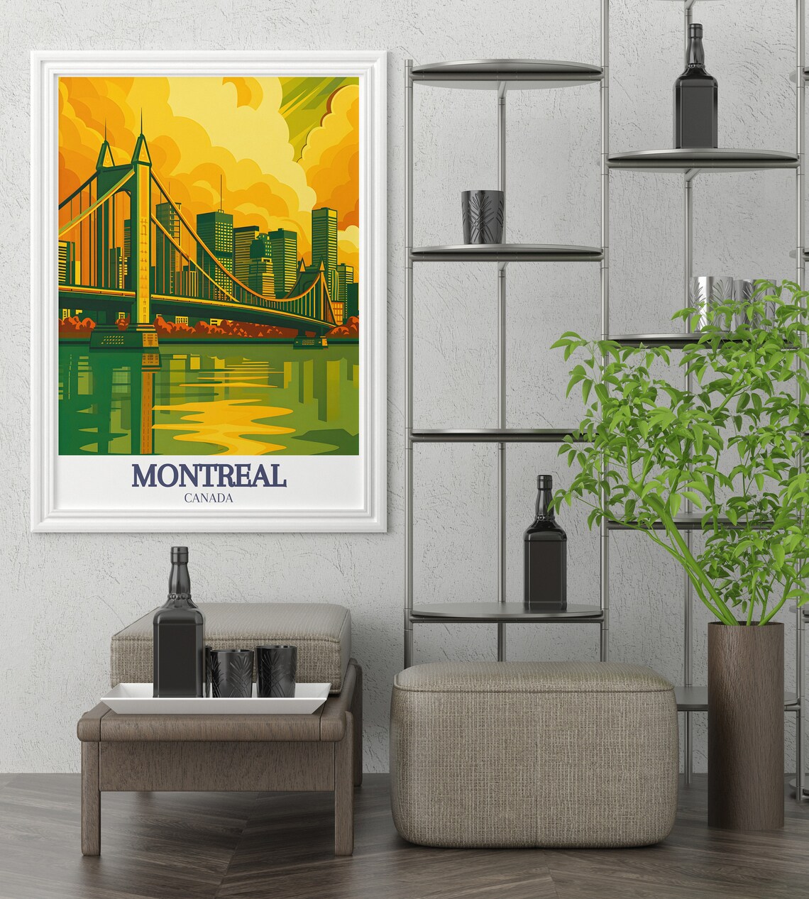 Montreal Canada Jacques Cartier Bridge Skyline Sunset Travel Poster - Image 3