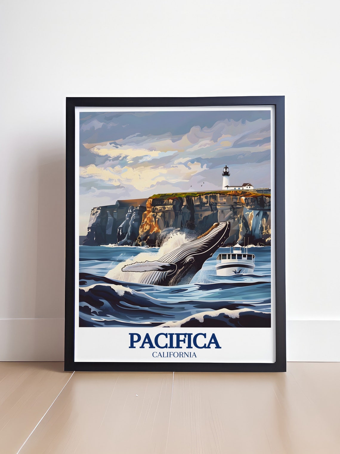 Pacifica California Whale Watching Lighthouse Cliffs Ocean Poster - Image 4
