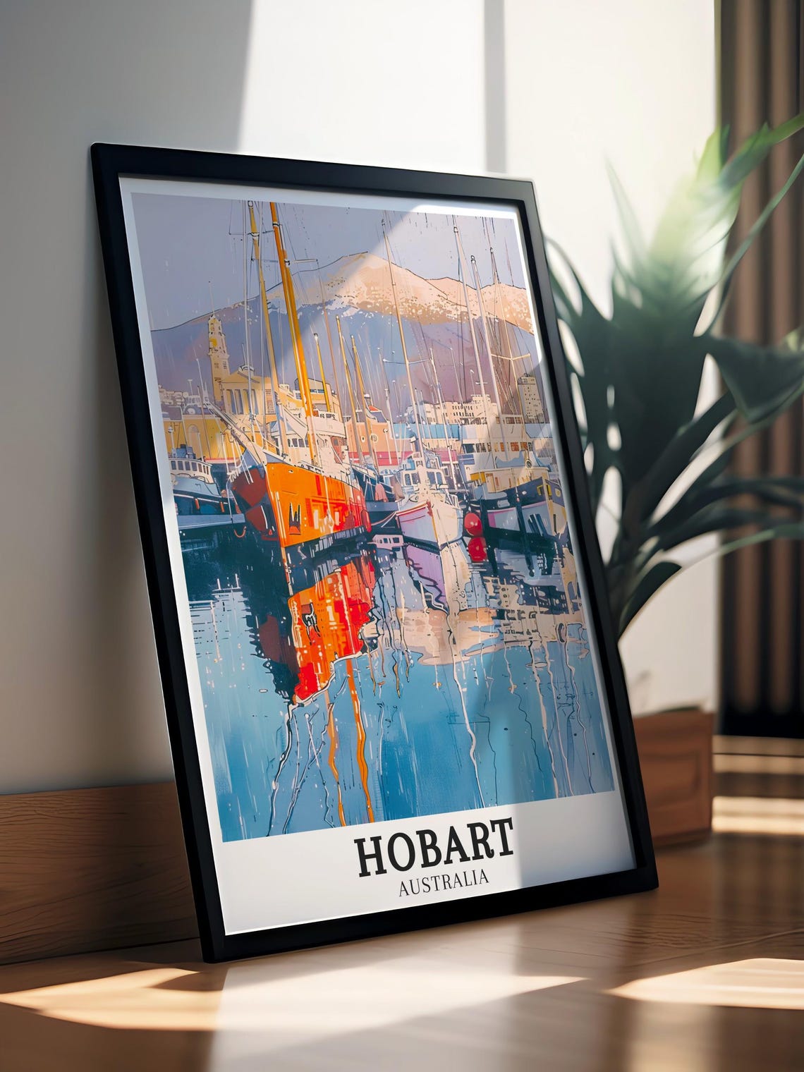 Hobart Australia Waterfront Marina Sailboats Scene Travel Poster - Image 2