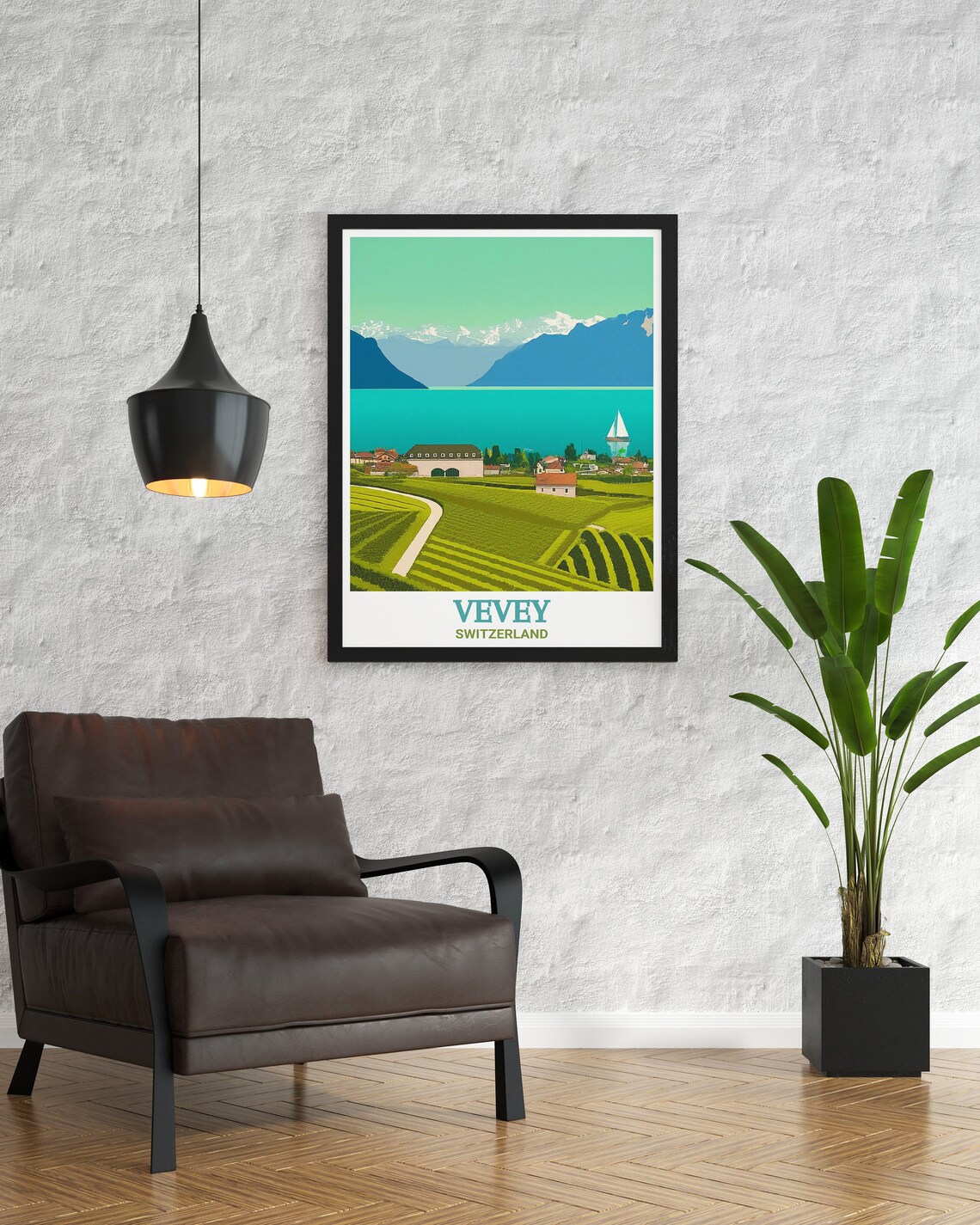 Vevey Vineyard Terraces Above Lake Geneva Alpine View Poster - Image 2