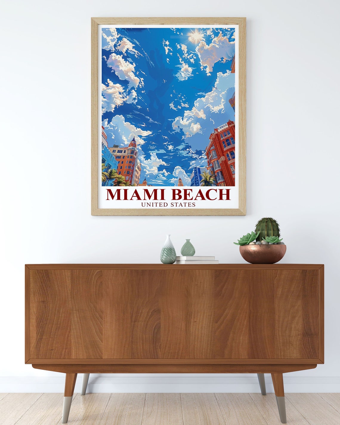 Miami Beach Art Deco Street Scene Under A Bright Blue Sky Poster - Image 3
