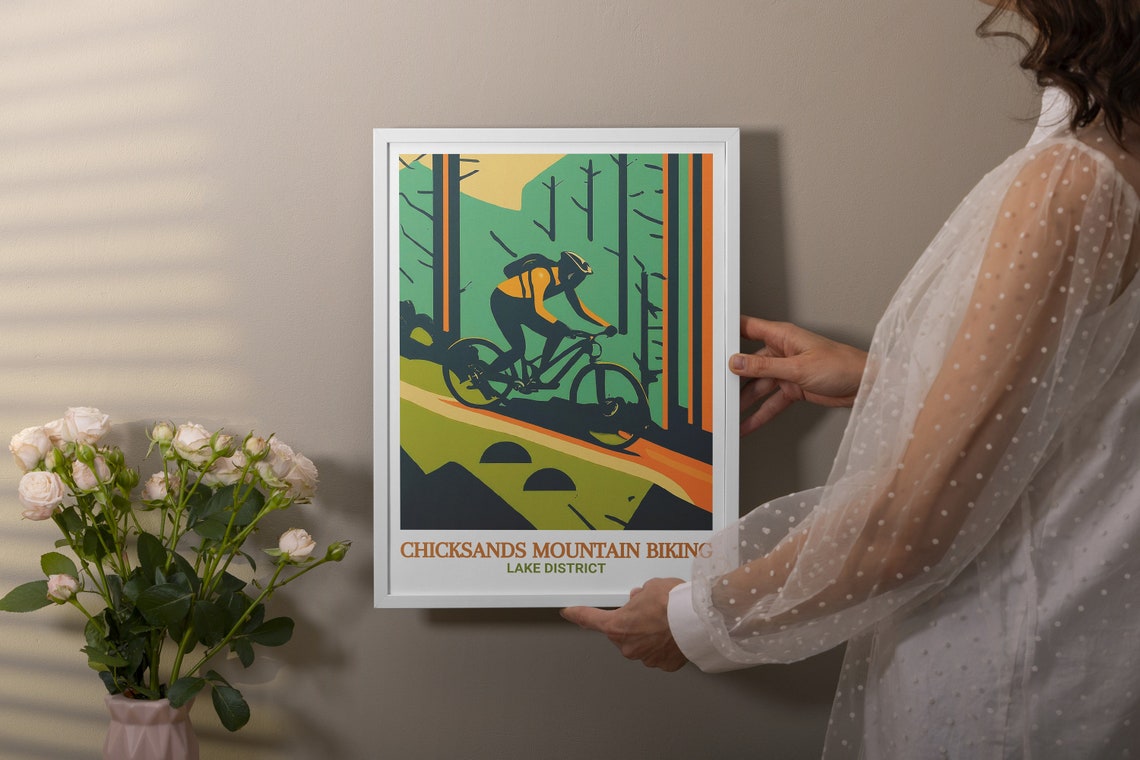 Chicksands Mountain Biking Rider Forest Trail Retro Travel Poster - Image 2