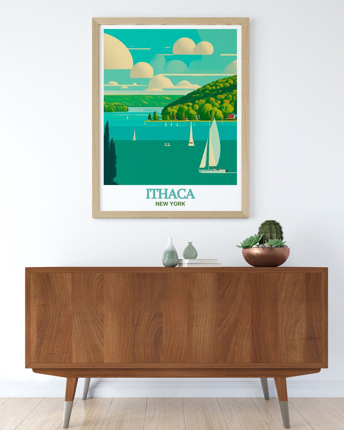 Ithaca Cayuga Lake Sailboats Retro New York Lakeside Sailing Poster - Image 3