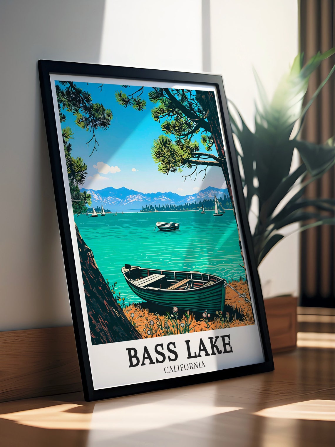Bass Lake Travel Poster Sierra Nevada Mountains With Bass Lake Wall Art Sierra National Forest Art Bass Lake Art Bass Lake Decor - Image 3