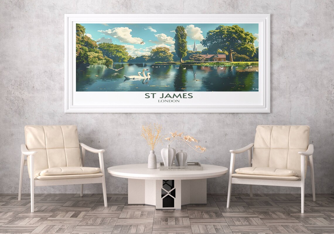 St James Park London Swans Lake Summer Serenity Travel Poster - Image 2