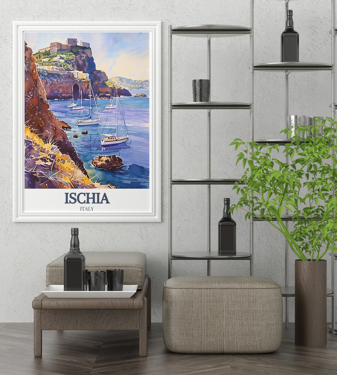 Ischia Italy Aragonese Castle And Sailboats In The Bay Poster - Image 3