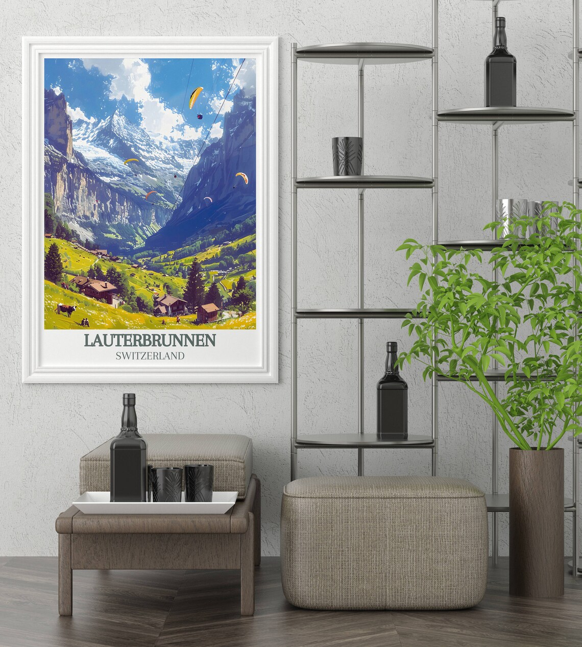 Lauterbrunnen Valley Chalets Snow Peaks Switzerland Travel Poster - Image 4