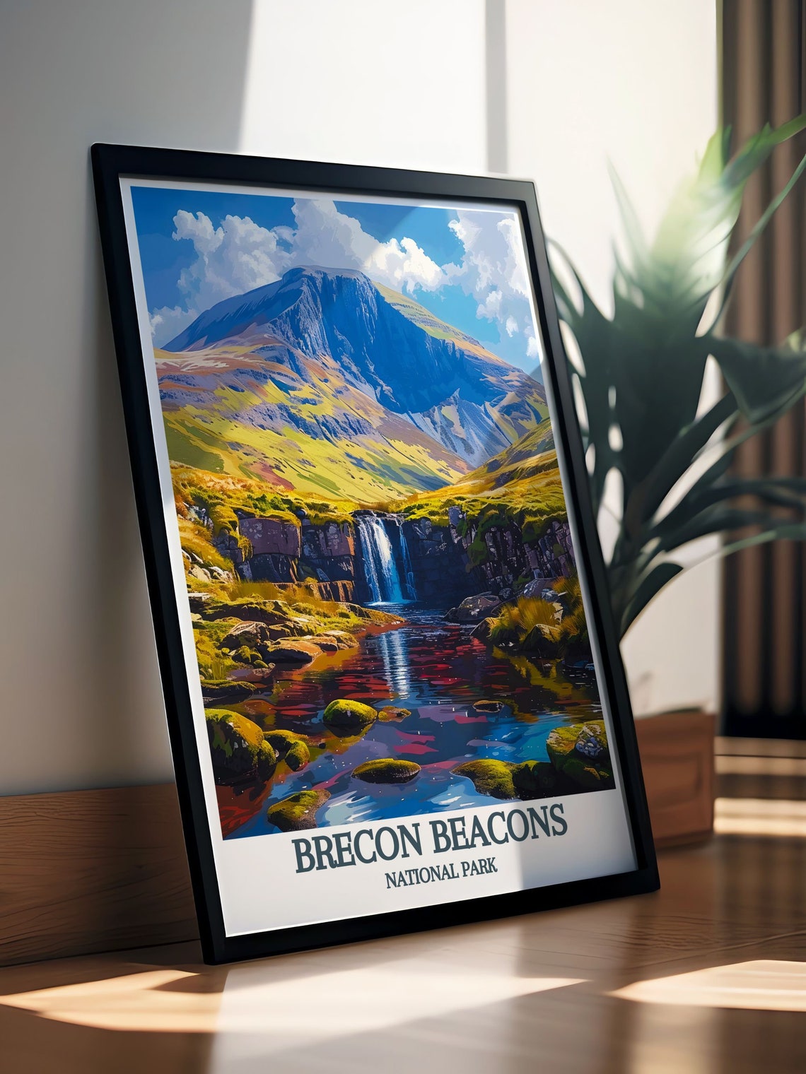 Brecon Beacons National Park Waterfall Reflection Wales Travel Poster - Image 3
