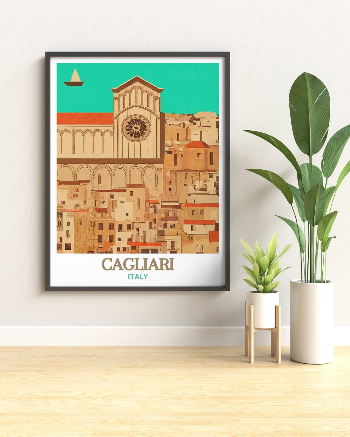 Cagliari Castello District Cathedral Tower and Old Rooftops Poster - Image 2