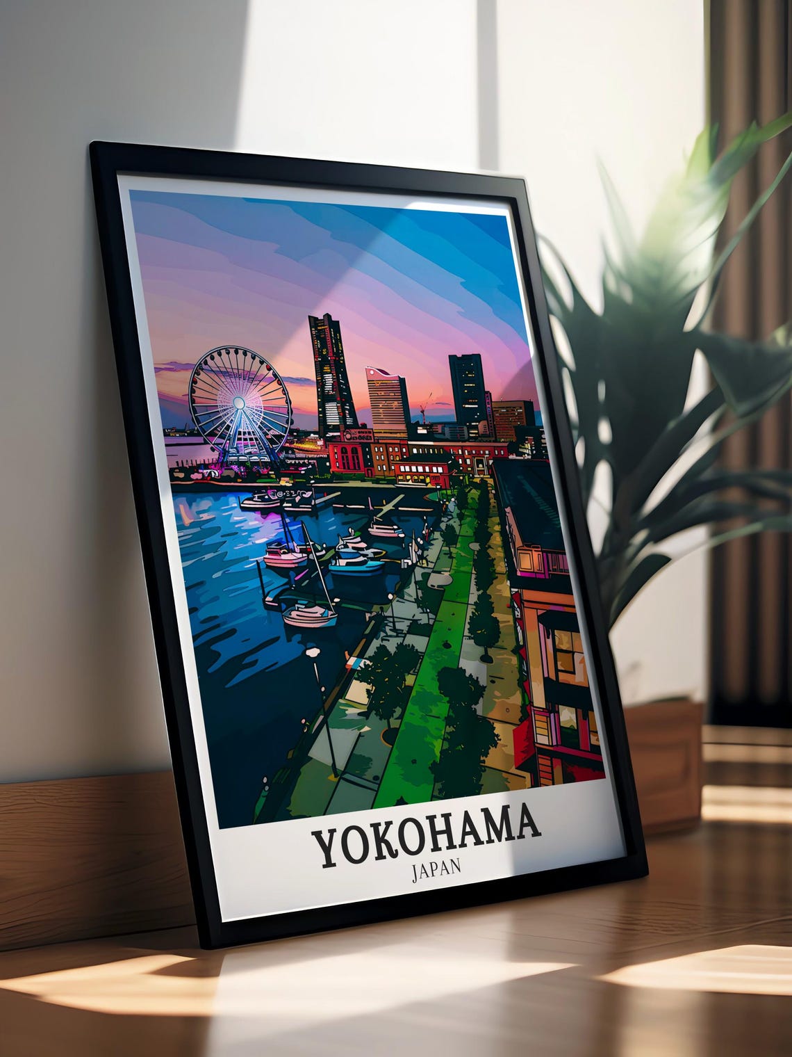 Yokohama Japan Harbor Ferris Wheel Skyline Night Travel Poster - Image 2