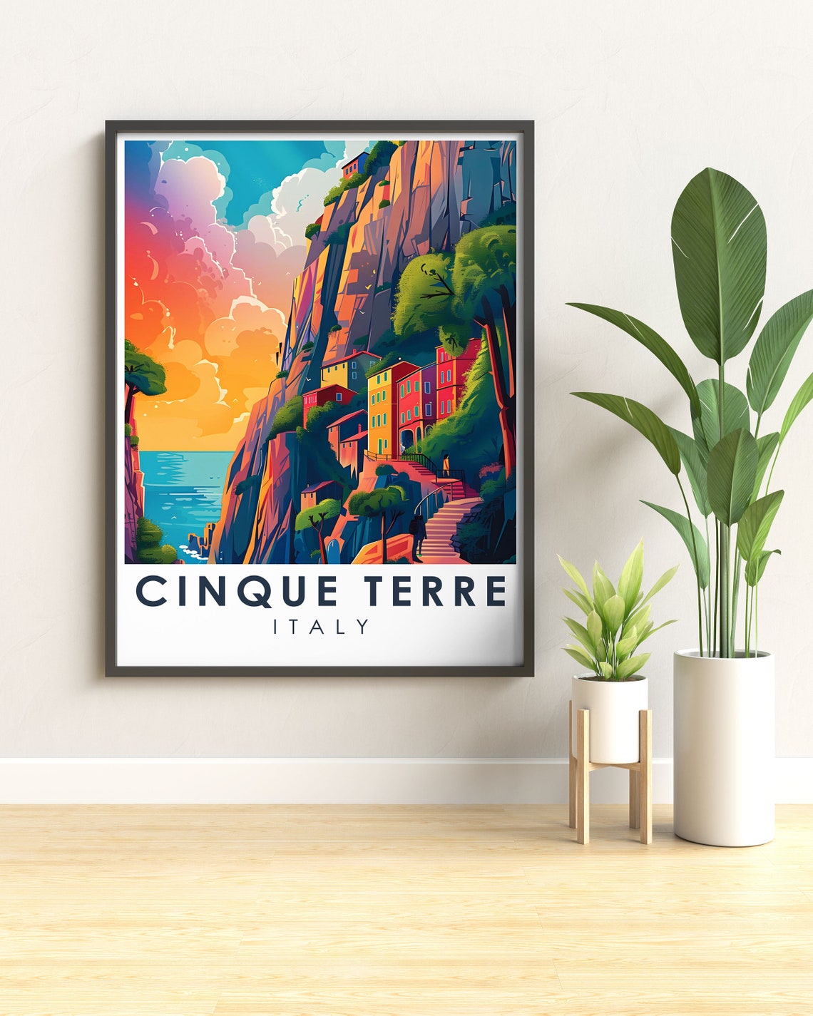 Cinque Terre Italy Sunset Canyon Hillside Village Scenic Poster - Image 3