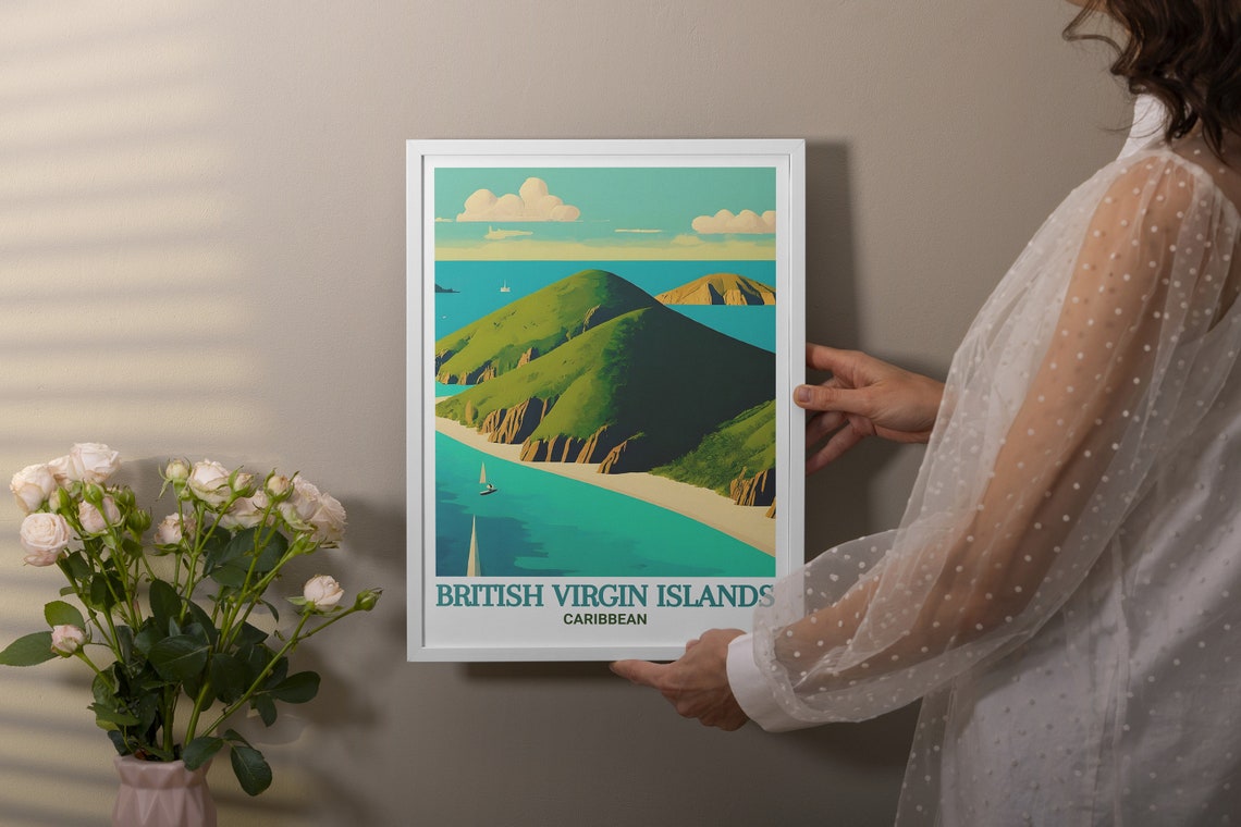 Norman Island Green Cliffs and Sailboats British Virgin Islands Poster - Image 3