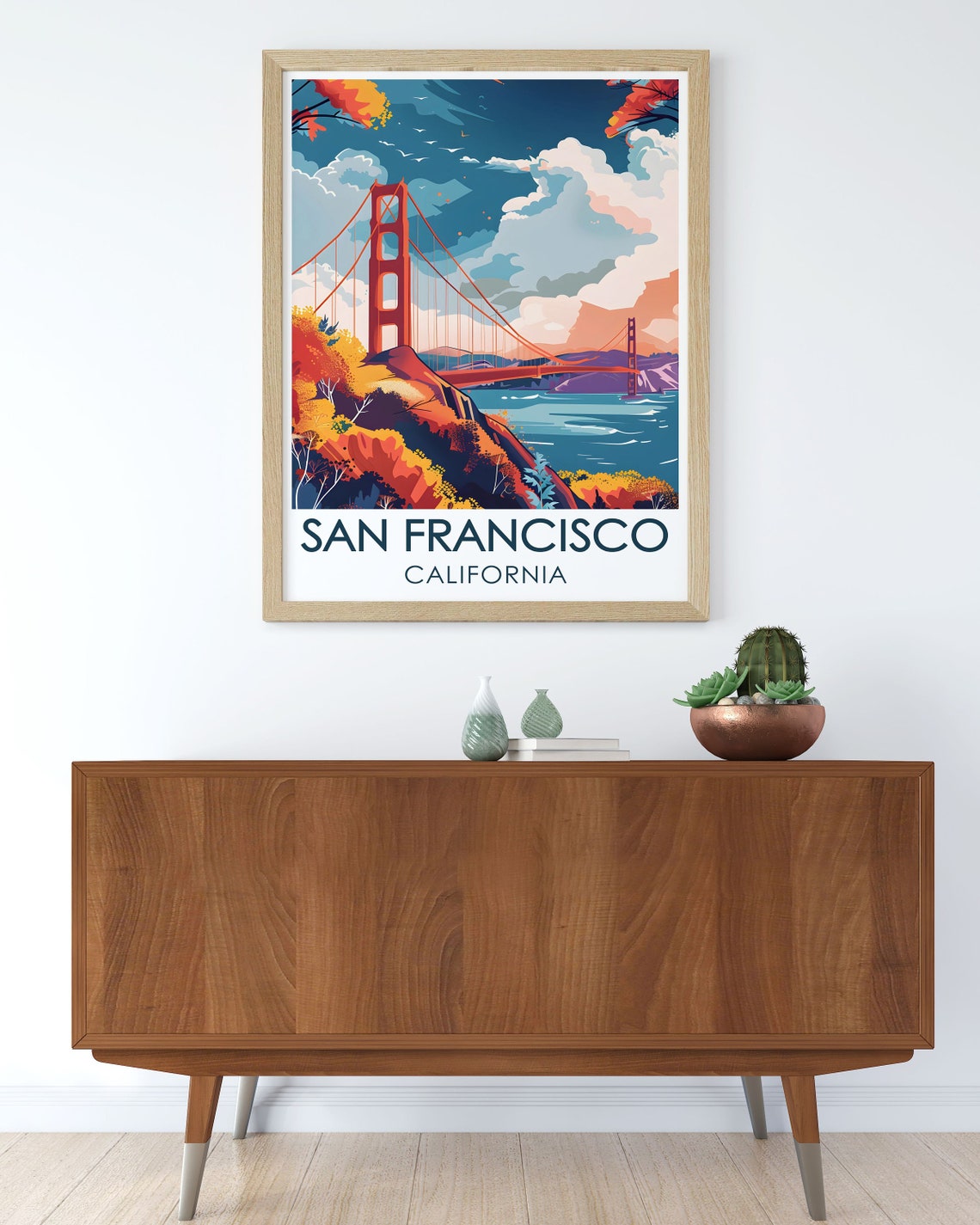 San Francisco Golden Gate Bridge Autumn Colors Scene Art Poster - Image 2