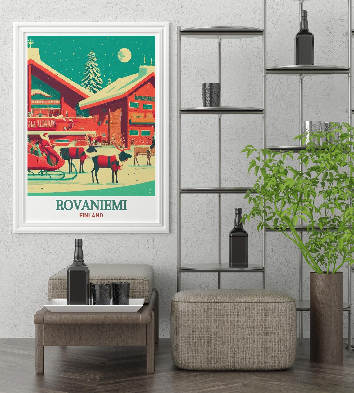 Rovaniemi Finland Poster with Santa Claus Sleigh and Reindeer Snow - Image 3