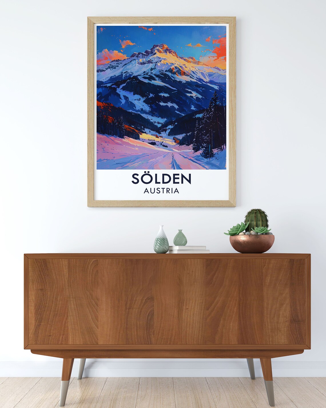 Solden Austria Winter Sunset Ski Slopes and Snowy Alpine Peak Poster - Image 3