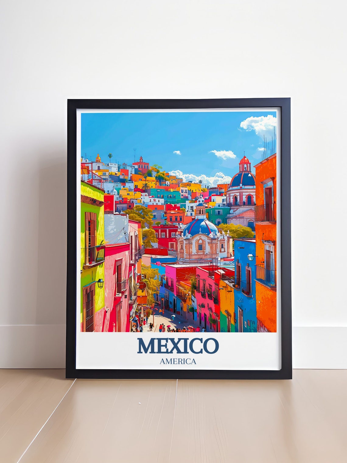Brightly Painted Colonial Hillside Town Churches Mexico Poster - Image 4
