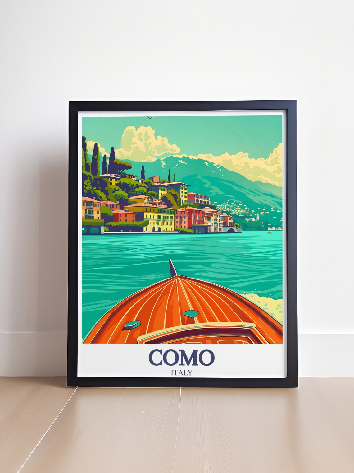 Bellagio Village Lake Como Wooden Boat Waterfront Travel Poster - Image 4
