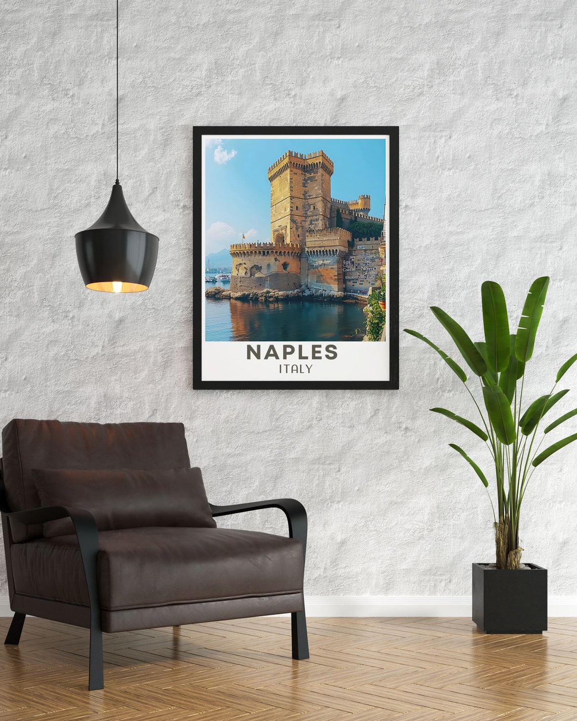 Naples Italy Historic Harbor Castle Reflection Coastal Travel Poster - Image 2
