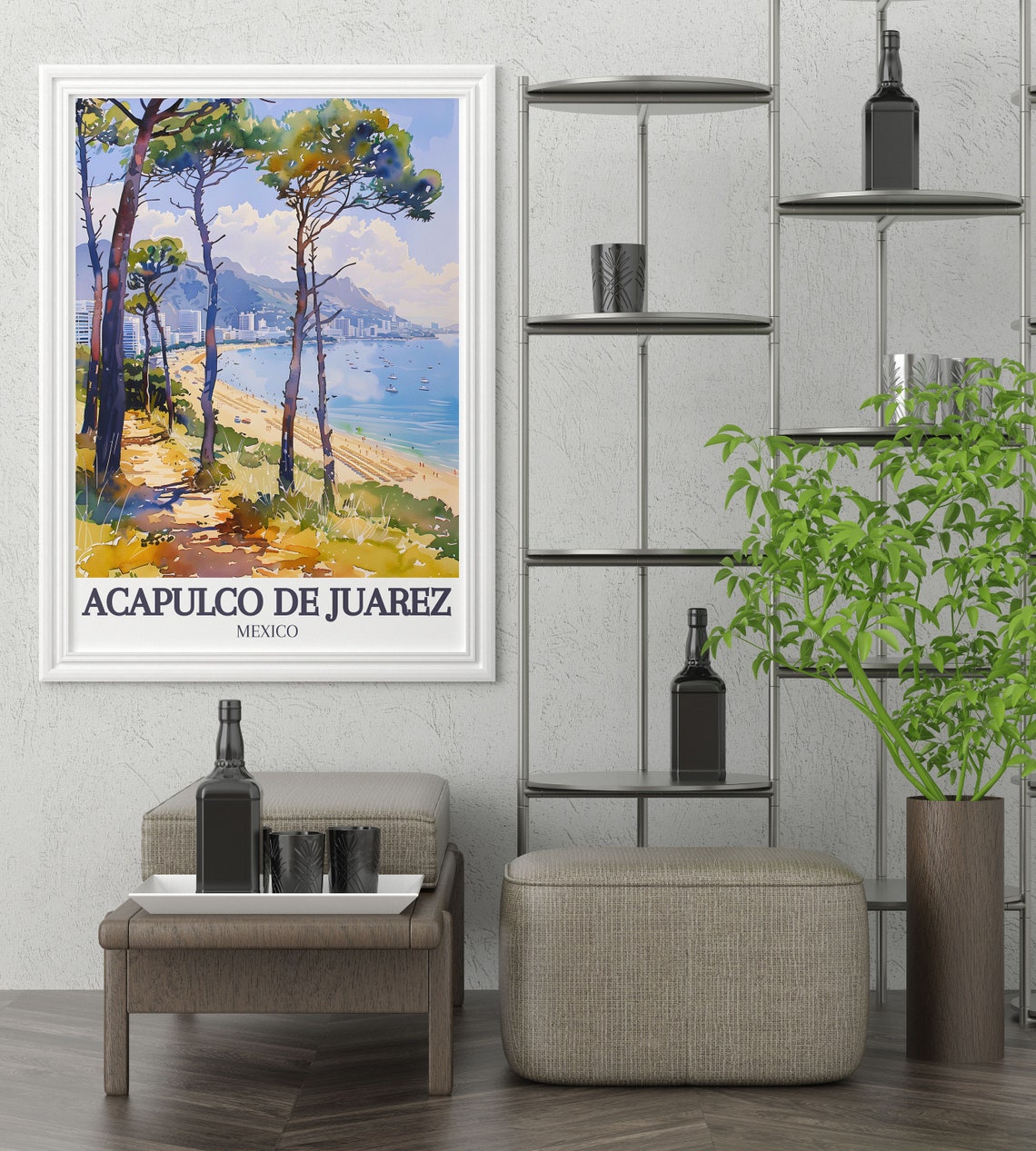 Acapulco de Juarez Mexico Beach Watercolor Travel Poster Art - Image 2