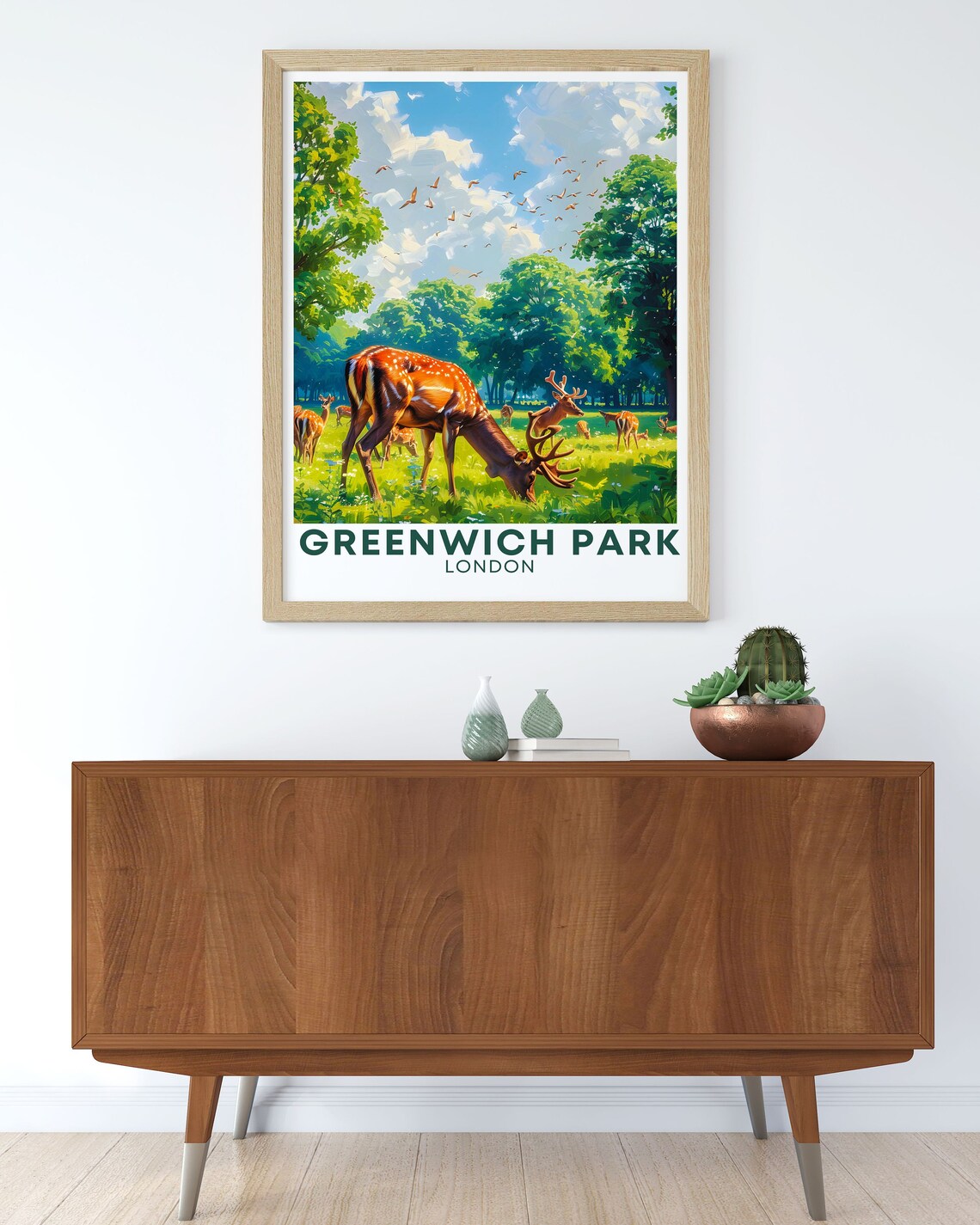 Greenwich Park Deer Herd Grazing Meadow London Travel Poster - Image 2