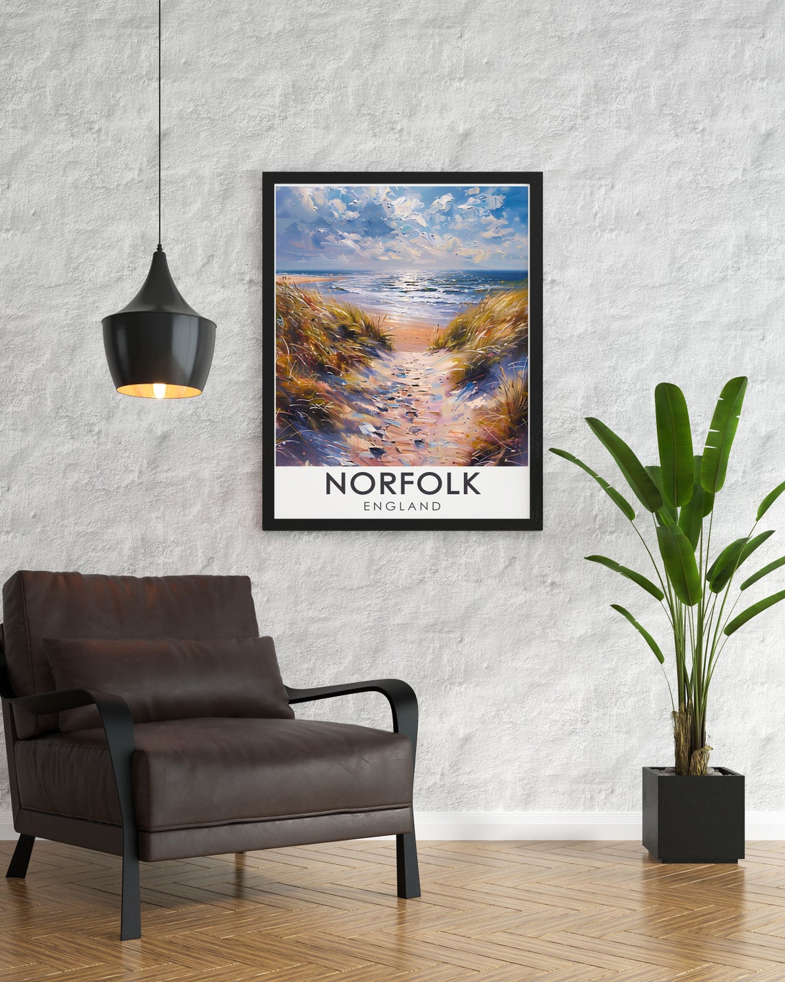 Norfolk England Sandy Dune Path to Ocean Impressionist Poster - Image 2