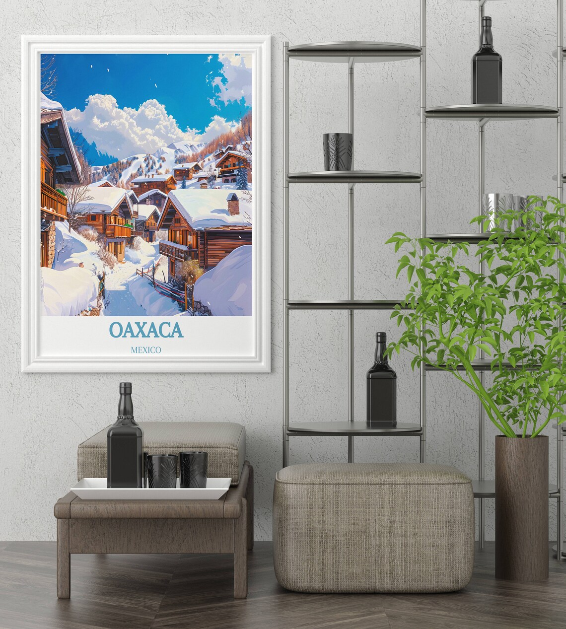 Oaxaca Mexico Snowy Alpine Mountain Village Winter Travel Poster - Image 3