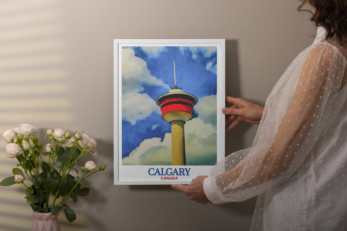 Calgary Tower Red Deck Watercolor Canada Landmark Art Poster - Image 3
