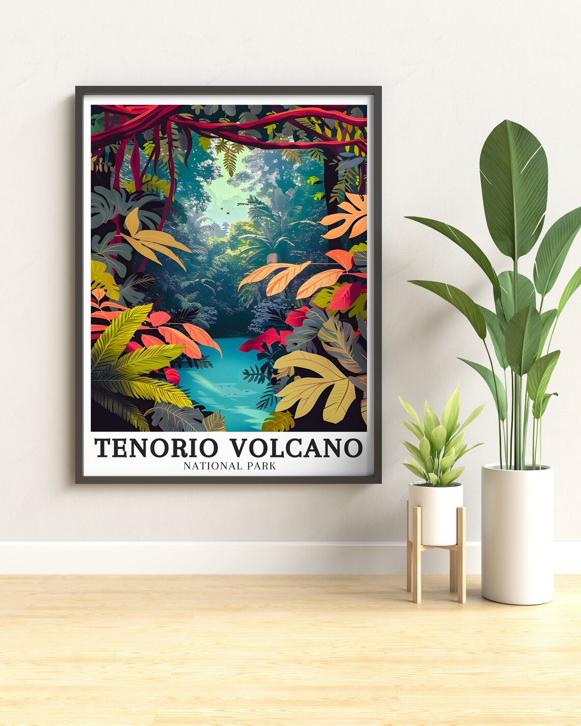 Tenorio Volcano Blue Lagoon Framed By Tropical Leaves Art Poster - Image 3