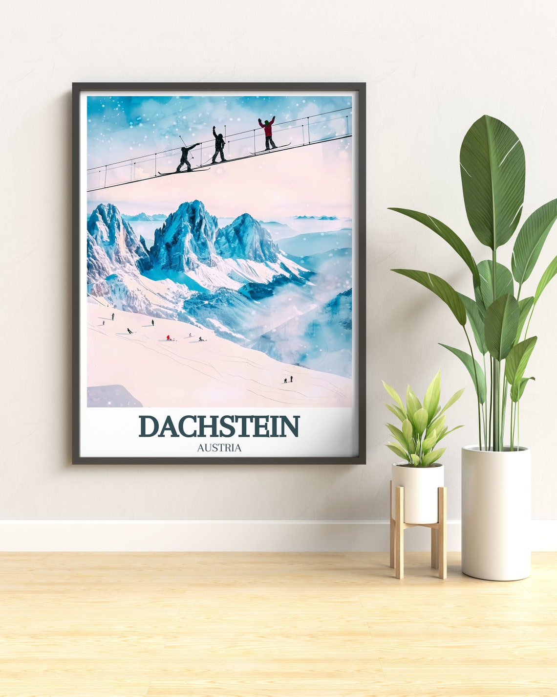 Dachstein Sky Bridge Skiers Alpine Snow Peaks Adventure Travel Poster - Image 2