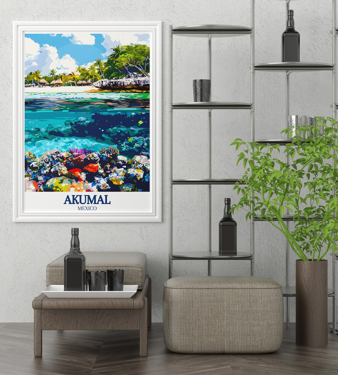 Akumal Coral Reef Underwater Beach Palms Mexico Caribbean Poster - Image 2