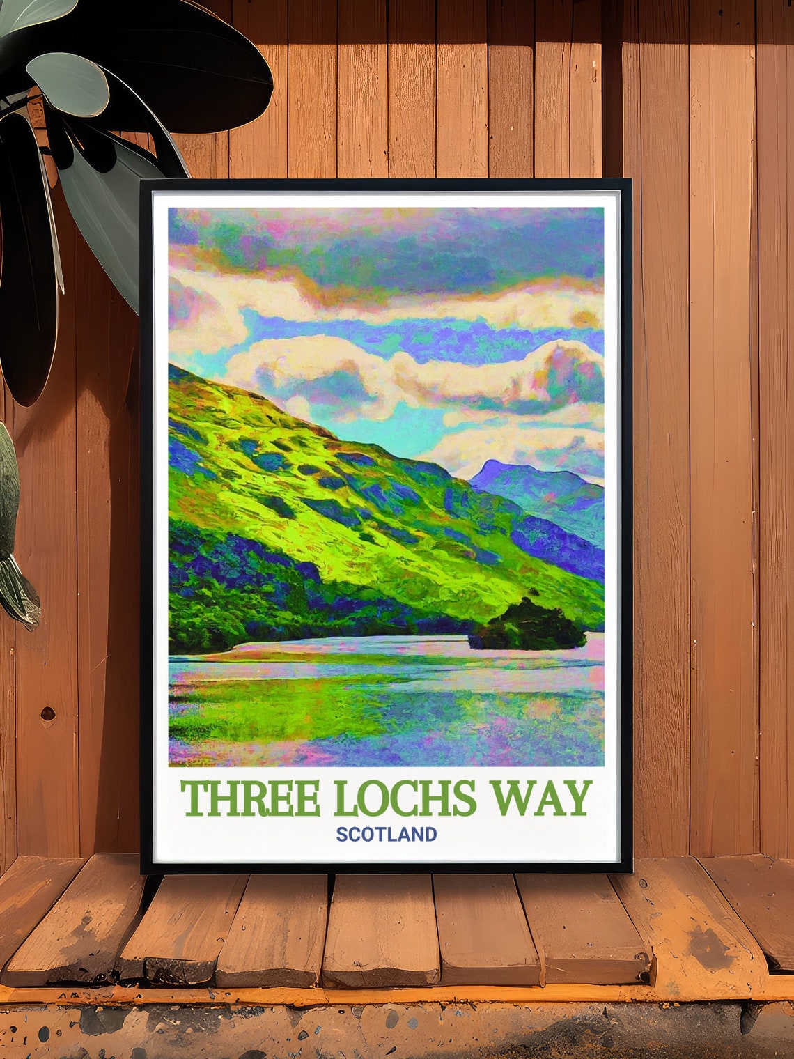 Three Lochs Way Scotland Painterly Loch Hillside Clouds Poster - Image 2