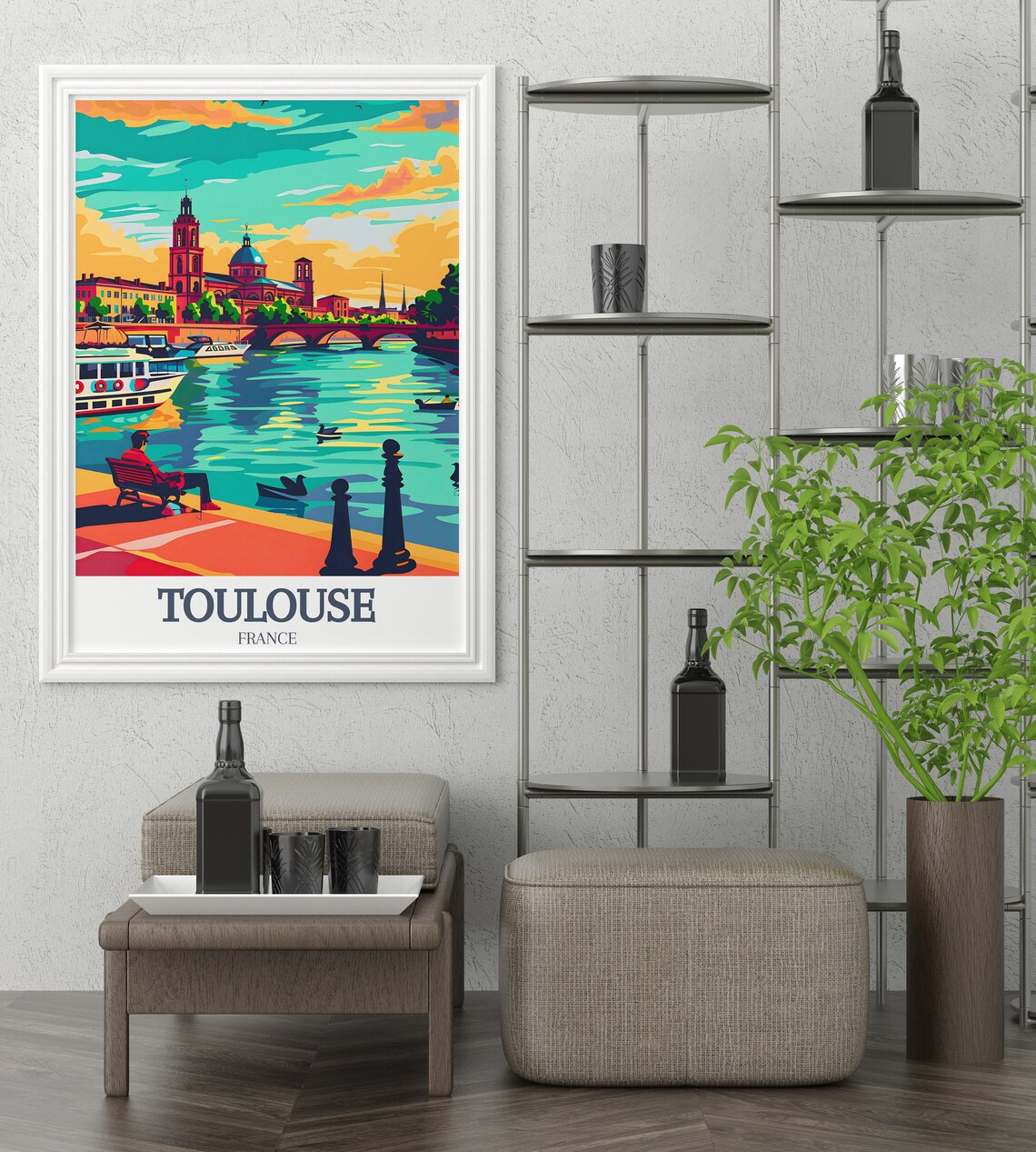 Toulouse France Pont Neuf Garonne River Bank Golden Sunset Poster - Image 2