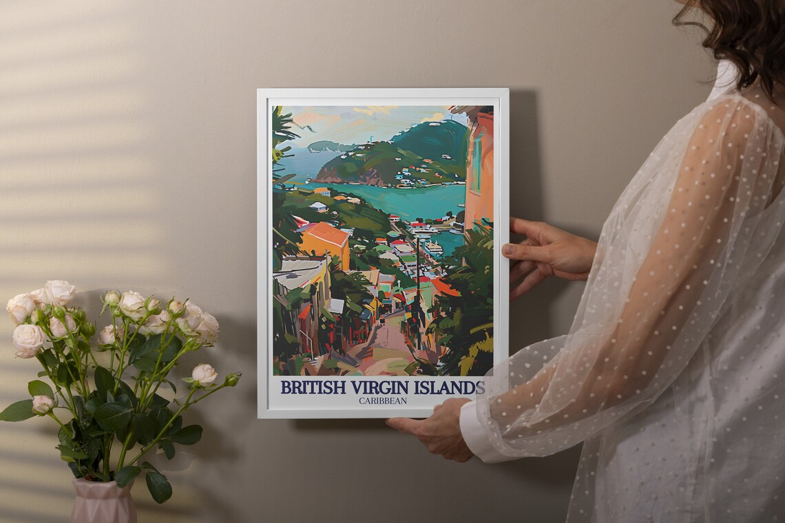 British Virgin Islands Poster Tortola Harbor Caribbean Travel Art - Image 2