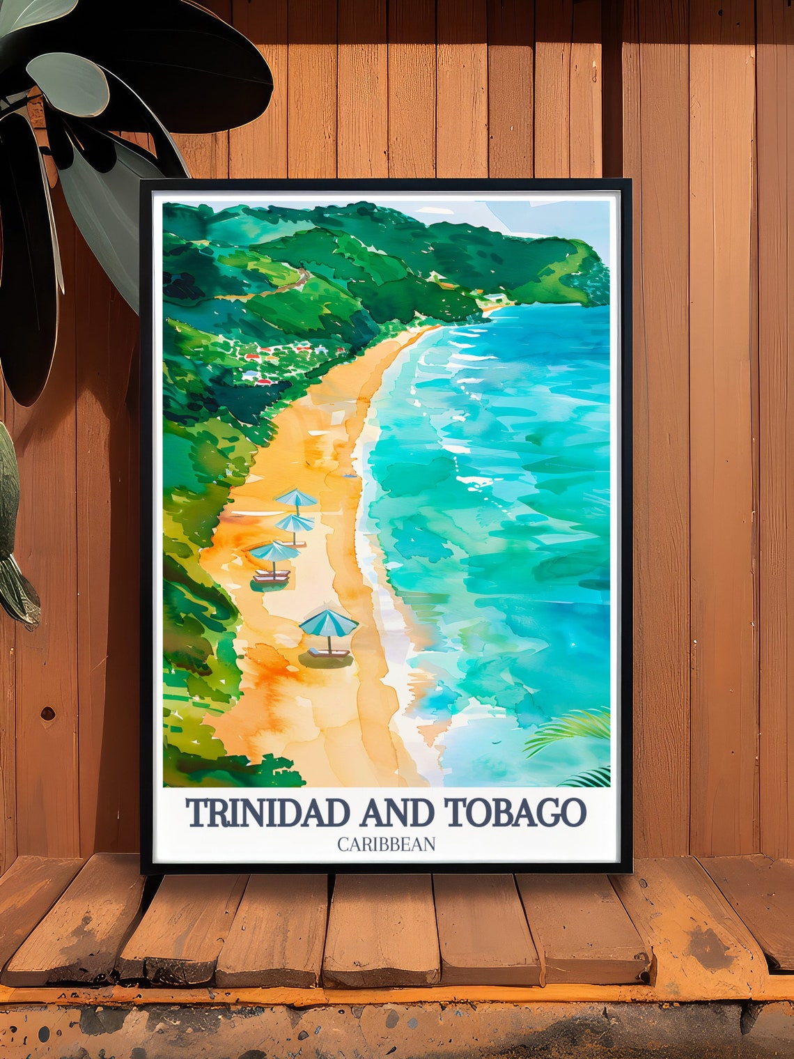 Trinidad and Tobago Beach Umbrellas Turquoise Sea Shore Poster - Image 2