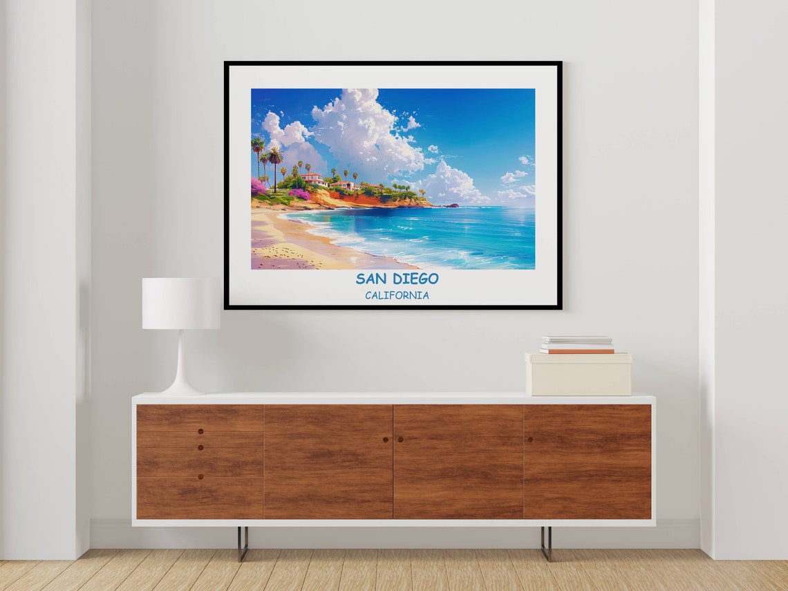 San Diego California Palm Beach Cliffs Summer Travel Poster Art - Image 3