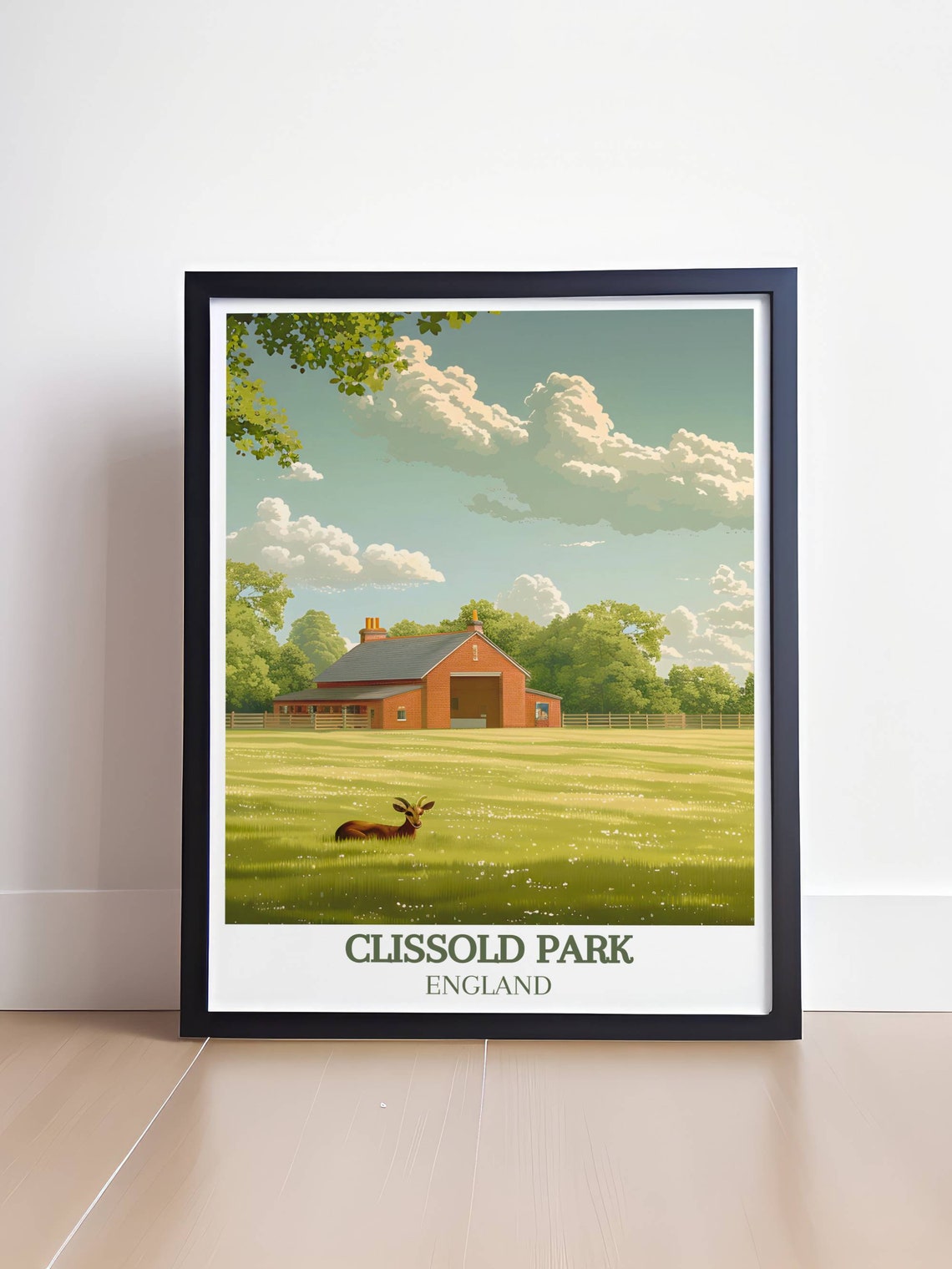 Clissold Park England Meadow Deer Resting By Brick Barn Poster - Image 4