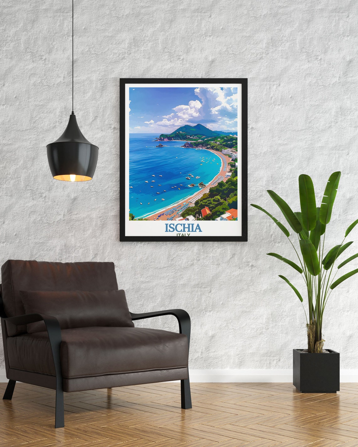 Ischia Italy Maronti Beach Aerial Bay Curved Coastline Vista Poster - Image 2