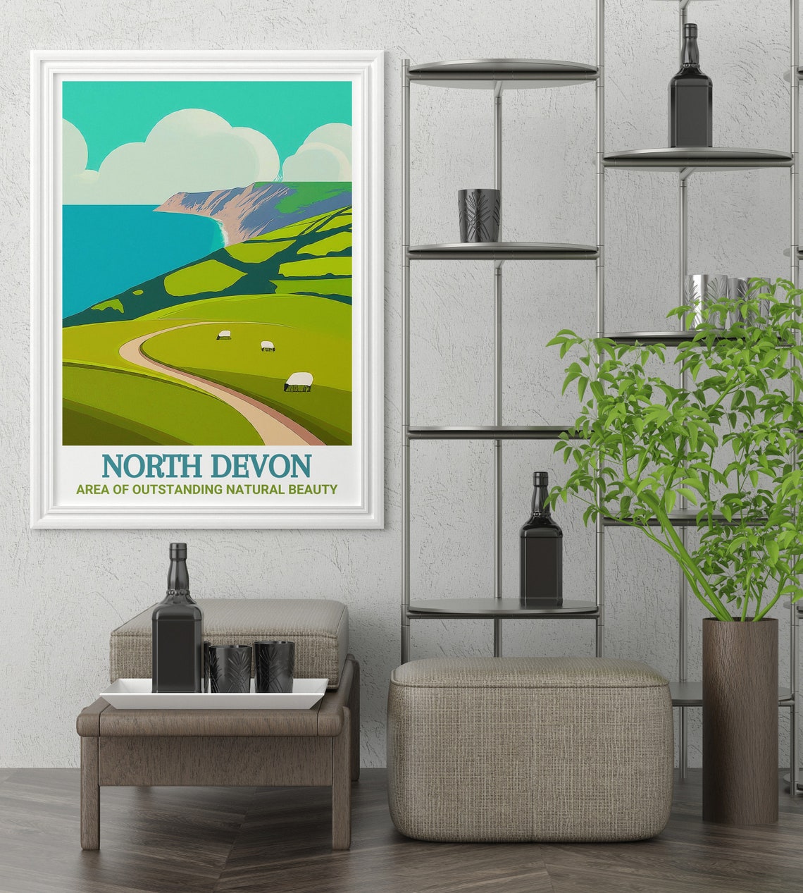 North Devon Rolling Hills Sheep Grazing Coastal Cliffs View Poster - Image 3