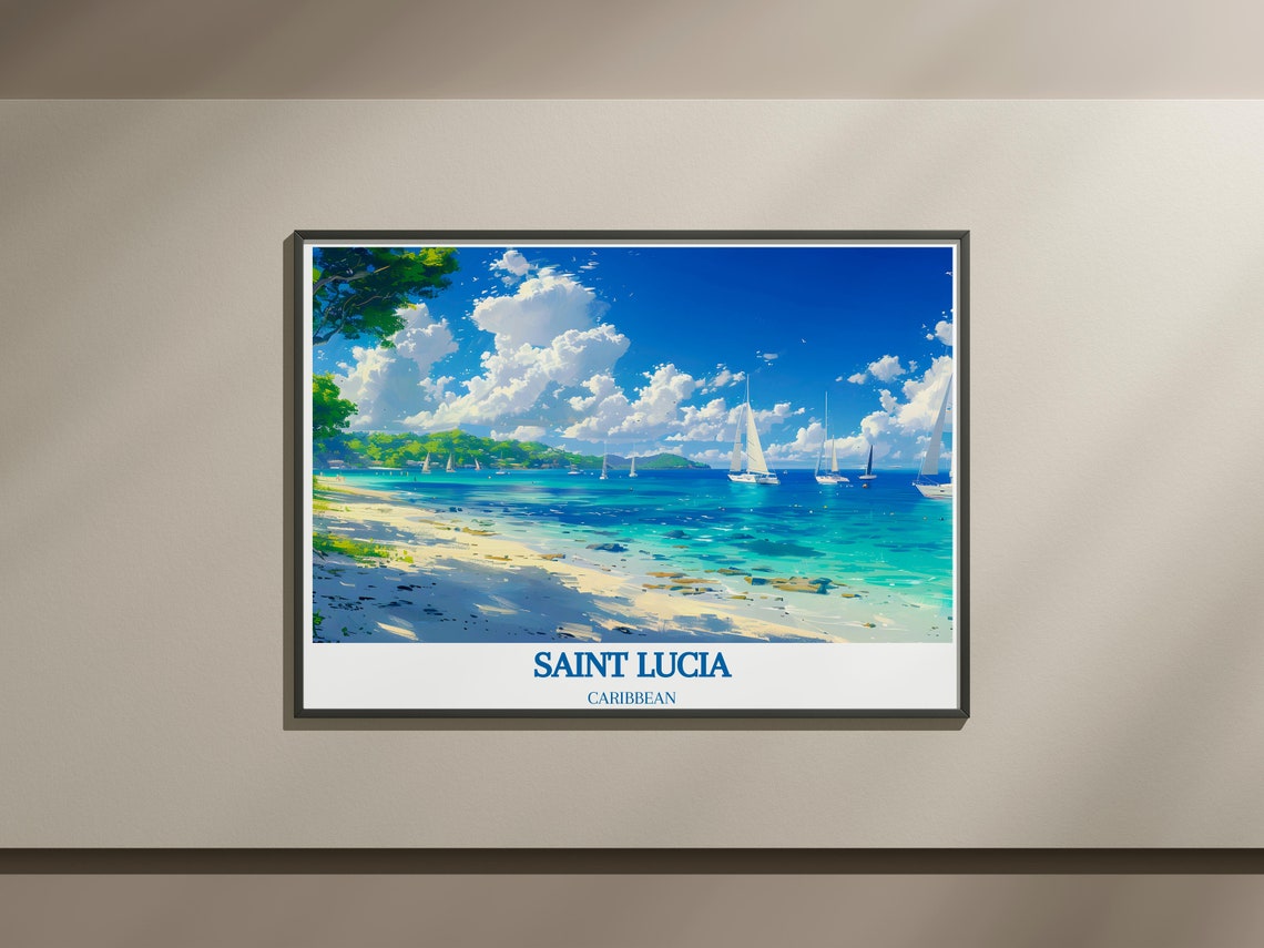 Saint Lucia Caribbean Sandy Beach Sailing Boats Horizon Poster - Image 4