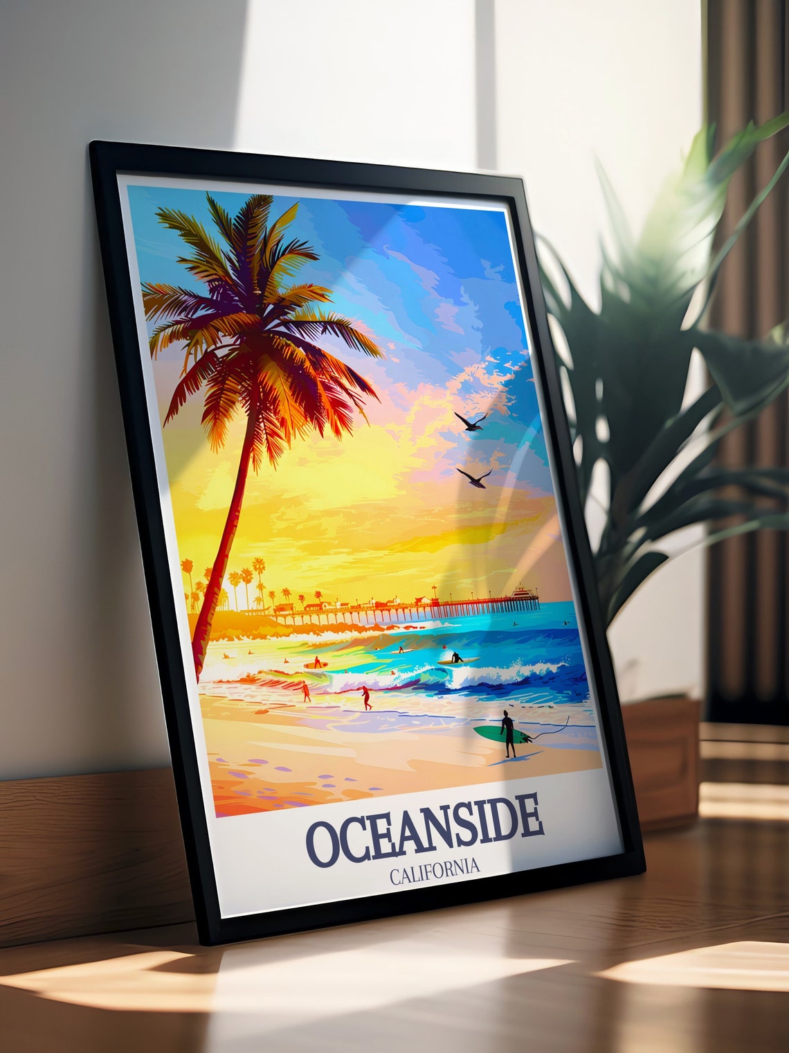 Oceanside Beach Surfers Pier Sunset Palm Tree California Poster - Image 3