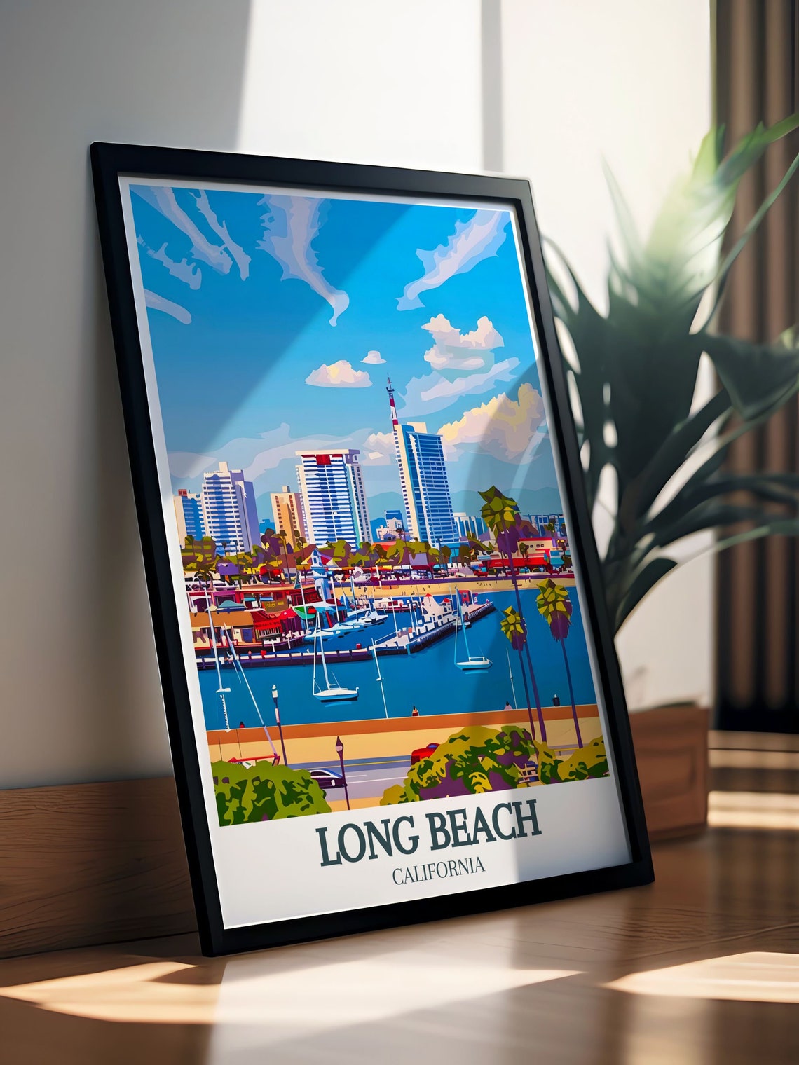 Long Beach Downtown Skyline Marina Sailboats Daytime City Poster - Image 2