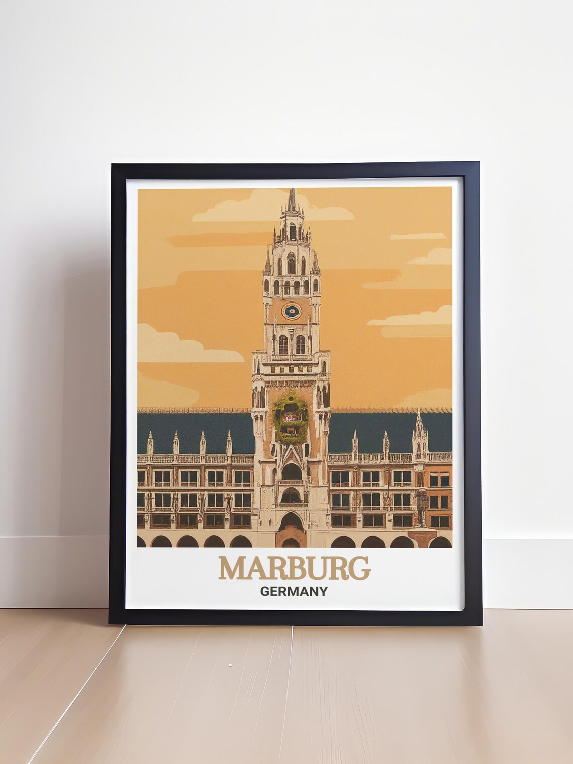 Marburg Old Town Hall Ornate Clock Tower Golden Sunset Travel Poster - Image 4