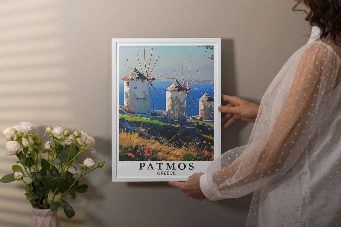 Patmos Poster Print Windmills Of Patmos Print Patmos Home Decor Windmills Of Patmos Art Patmos Art Print Greece Living Room Decor - Image 2