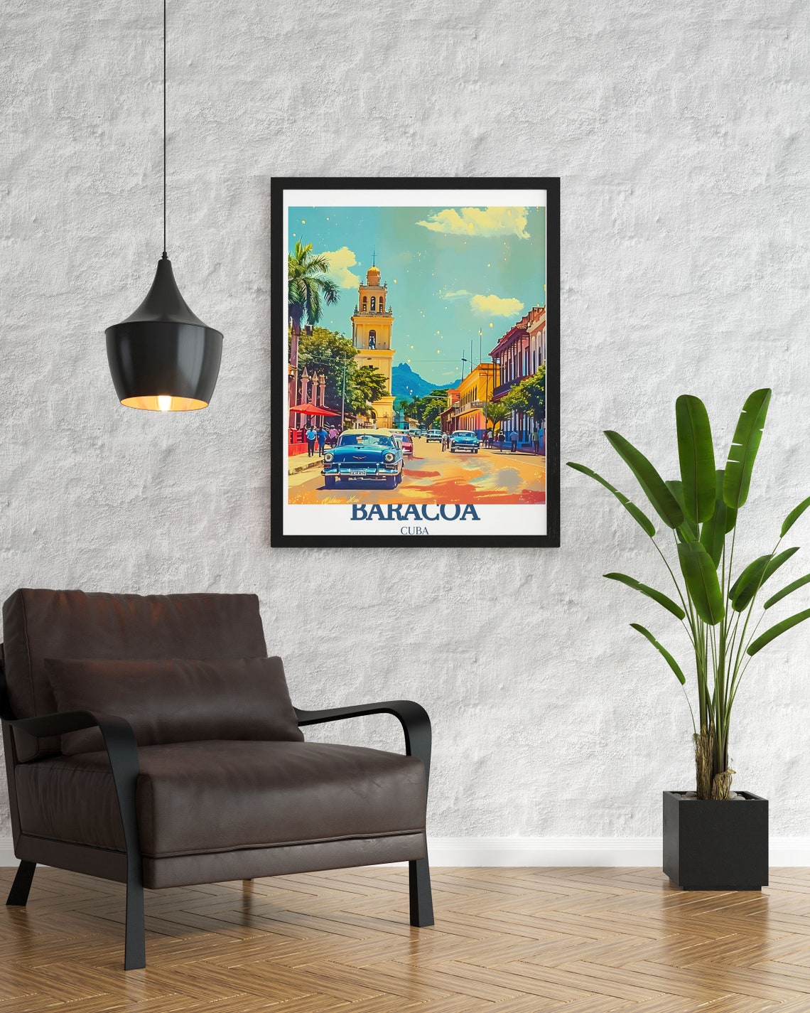 Baracoa Cuba Historic Cathedral Classic Cars Vibrant Street Poster - Image 2