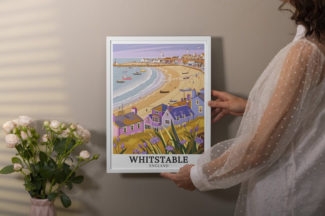 Whitstable England Beach Purple Cottages Vintage Travel Poster - Image 2