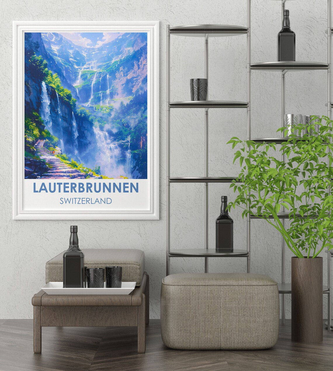 Lauterbrunnen Switzerland Travel Poster Waterfalls Cliff Cascade Art - Image 3