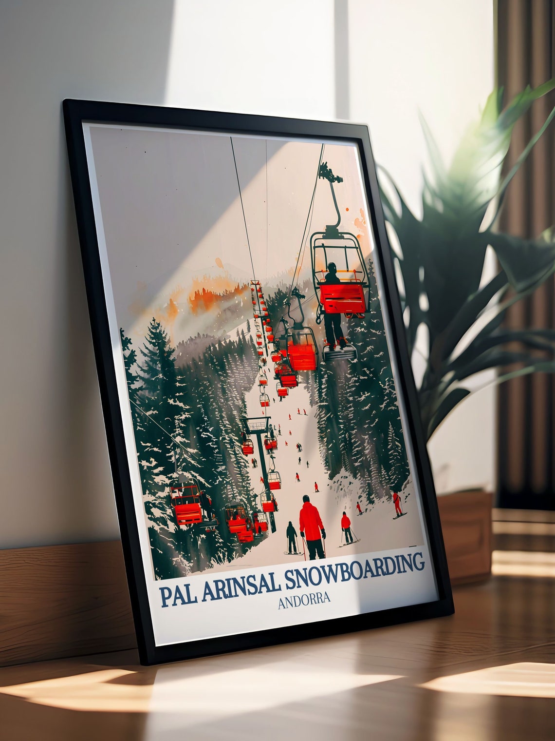 Pal Arinsal Red Chairlift Ascending Through Snowy Pines Poster - Image 3