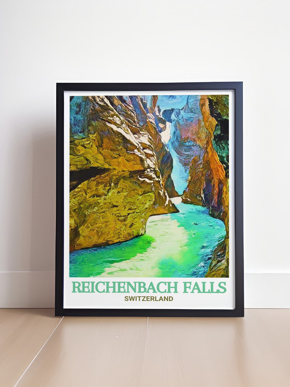Reichenbach Falls Switzerland Turquoise Gorge Cliffs View Poster - Image 4