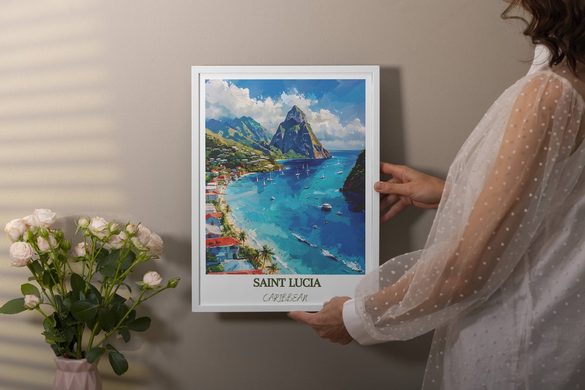 Gros Piton Peak Above Sailboat Bay In Saint Lucia Caribbean Poster - Image 4