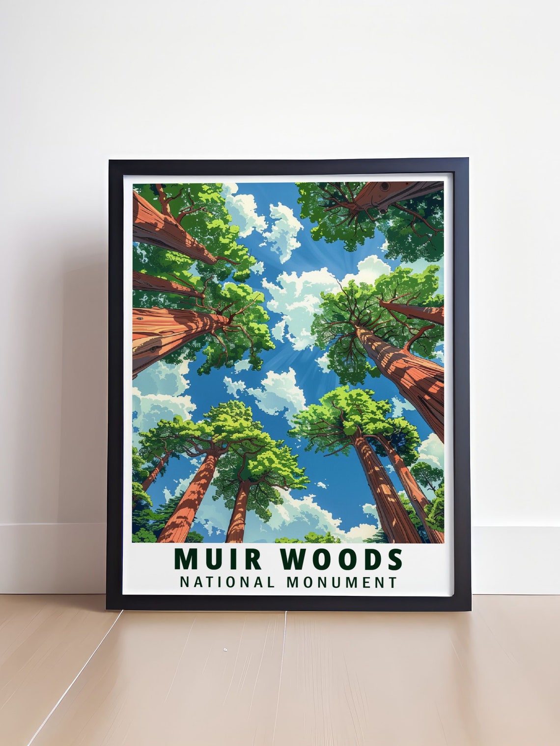 Muir Woods Towering Redwood Canopy Looking Up Blue Sky Poster - Image 4